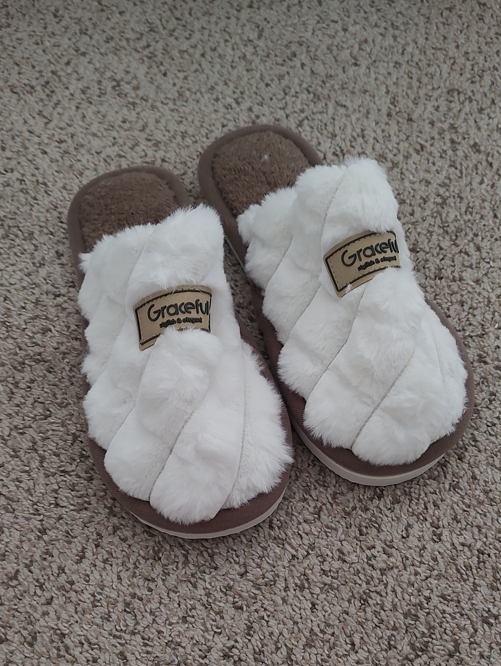 Grace Women Cream-Trim Faux Fur Slide Slippers